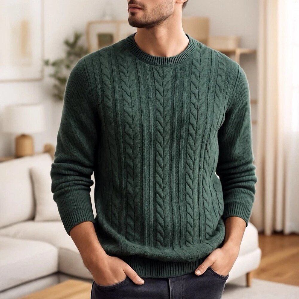 Ted Baker Sweater Mens 3 Green Cable Knit Wool Blend Chunky Cozy Classic